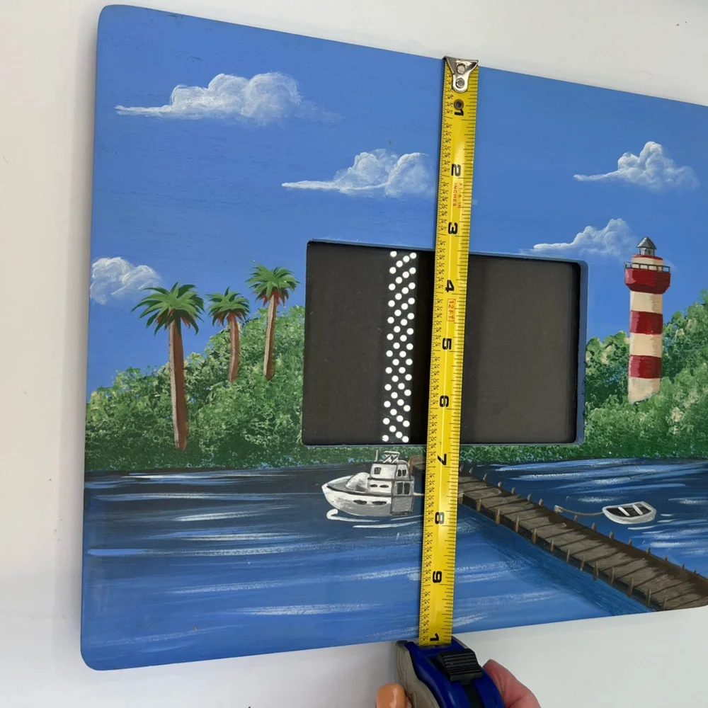 Polly’s Perch Hand Painted Frame Lighthouse Boat Dock Wooden For 4x6 Picture